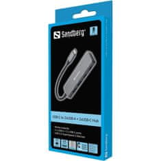 Sandberg USB-C hub razdelilnik, 4-v-1 2x USB-A, 2x USB-C