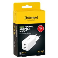 Intenso 40W GaN napajalnik s priključkom 2xUSB-C W40CC