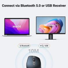 Ugreen Brezžična miška Bluetooth 5.0 in 2,4 Ghz z USB sprejemnikom s 5 gumbi za MacBook, PC, namizni