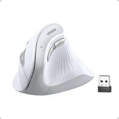 Ugreen Brezžična ergonomska vertikalna miška z Bluetooth in Wi-Fi povezavo - bela
