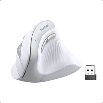 Ugreen Brezžična ergonomska vertikalna miška z Bluetooth in Wi-Fi povezavo - bela