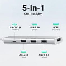 Ugreen Revodok USB-C Hub 5-v-1, 100W PD, bel