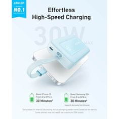 Anker Zolo Powerbank 10000 mAh, 30W z vgrajenim kablom USB-C, moder