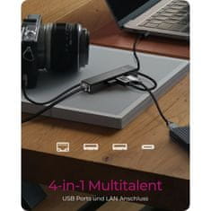IcyBox IB-HUB1439-LAN 4 Port Hub z priključkom USB 3.2 Type-A ali Type-C