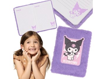 HELLO KITTY Hello Kitty KUROMI Vijolični šolski zvezek, beležnica za dekleta, plišasti linijski zvezek A5