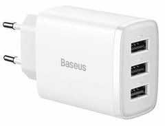 BASEUS Compact hišni polnilec, 3 x USB 17W, bel (CCXJ020102)