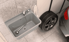 slomart garažno utility korito LARGE iz polipropilena + armatura, pipa ATUT krom (izvlečna) + dozator mila, sivo