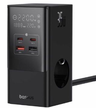 BASEUS polnilna postaja, 6 priključkov 2xAC, 2xUSB, 2xUSB-C, 35W (E00023606113-00)