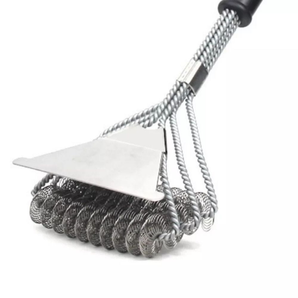 Netscroll Krtača za žar s strgalom, posebna oblika ščetin preprečuje izpadanje, idealna za čiščenje žara, nerjaveče jeklo, 43 cm, za vse vrste rešetk in žarov, varna in učinkovita, BrushGrill