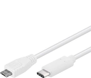 PremiumCord Kabel USB 3.1 priključek C/male - USB 2.0 Micro-B/male, bel, 0,6 m