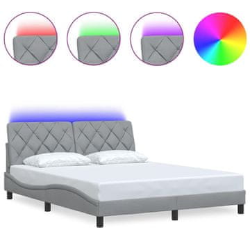 Vidaxl Posteljni okvir z LED brez vzmetnice svetlo siv 160x200cm blago