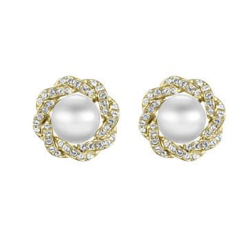 Razkošni pozlačeni uhani s kristali in biseri Rich pearl 42310.G