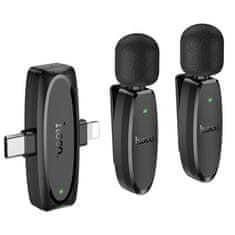 Hoco L15 brezžično lavalier mikrofon Lightning / USB-C 2ks, črna