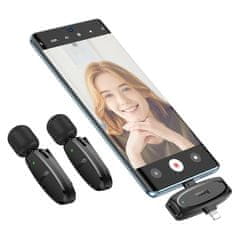 Hoco L15 brezžično lavalier mikrofon Lightning / USB-C 2ks, črna