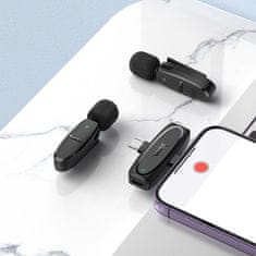 Hoco L15 brezžično lavalier mikrofon Lightning / USB-C 2ks, črna