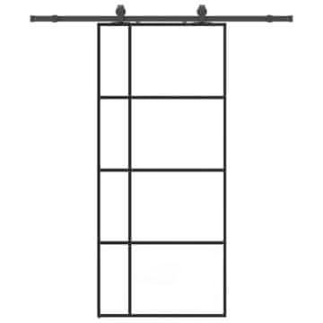 Vidaxl Drsna vrata z opremo črna 90x205 cm ESG steklo