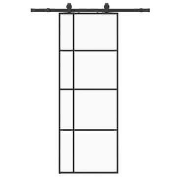 Vidaxl Drsna vrata z opremo črna 76x205 cm ESG steklo