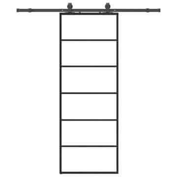 Vidaxl Drsna vrata z opremo črna 76x205 cm ESG steklo