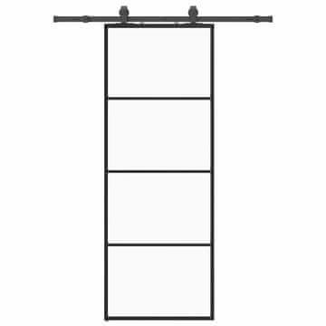 Vidaxl Drsna vrata z opremo črna 76x205 cm ESG steklo