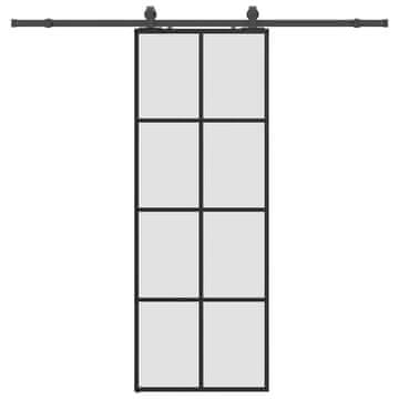 Vidaxl Drsna vrata z opremo črna 76x205 cm ESG steklo