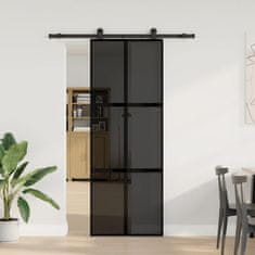 Vidaxl Drsna vrata z opremo 76x205 cm kaljeno steklo in aluminij
