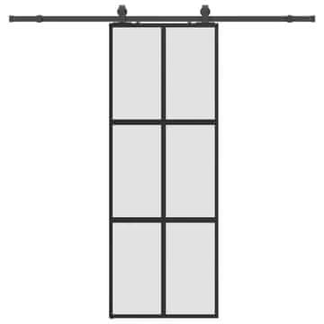Vidaxl Drsna vrata z opremo črna 76x205 cm kaljeno steklo