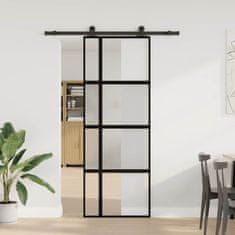 Vidaxl Drsna vrata z opremo 76x205 cm kaljeno steklo in aluminij