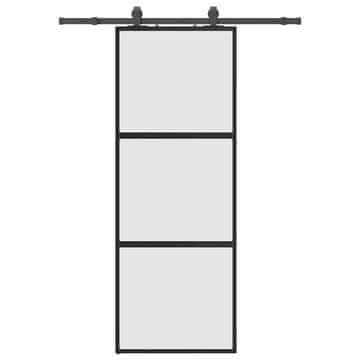 Vidaxl Drsna vrata z opremo črna 76x205 cm kaljeno steklo