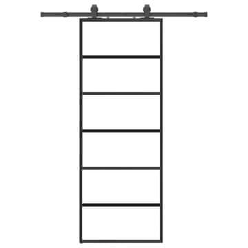 Vidaxl Drsna vrata z opremo črna 76x205 cm ESG steklo