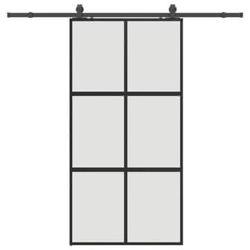 Vidaxl Drsna vrata z opremo črna 102,5x205 cm kaljeno steklo