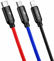 BASEUS polnilni kabel, 1,2m, USB, 3v1 Lightning/ USB-C/Mikro, 3.5A, tri barve (CAMLT-BSY01)