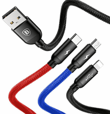 BASEUS polnilni kabel, 1,2m, USB, 3v1 Lightning/ USB-C/Mikro, 3.5A, tri barve (CAMLT-BSY01)