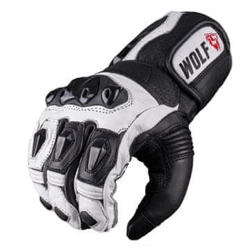 shumee UDOBNE MOČNE USNJENE MOTO ROKAVICE WOLF ČRNO-BELE M