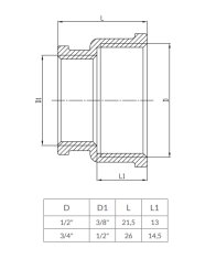 Invena Kromirana medeninasta redukcijska tulka 1/2"x3/8"" Ž/Ž
