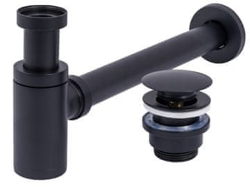 shumee Sifon za umivalnik iz medenine, črne barve + univerzalni klik-klak čep