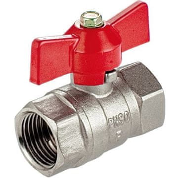 shumee Vodni ventil 1” F/F, rdeča ročica metulja, ponikljana medenina