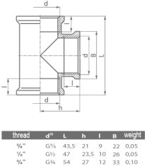 Invena Kromiran medeninasti T-kos 1/2""