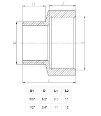 Invena Kromiran medeninasti reducirni priključek 1/2"x3/8"" GW/MZ