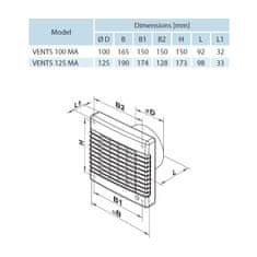 shumee Stenski ventilator z lamelami MA 100 mm, izvedba s higrostatom