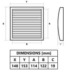 shumee Črna prezračevalna rešetka 150x150 mm, z mrežico proti mrčesu in polknom