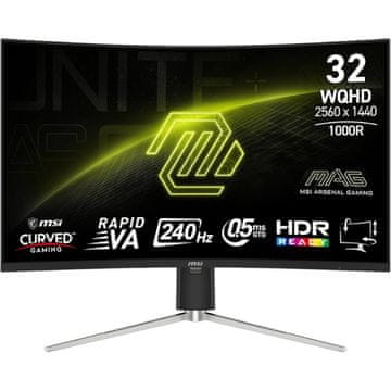 MSI Zaslon MAG 325CQRXF E2 31.5" / WQHD / 240Hz / 0.5ms (GtG) / ukrivljen / črn - nastavljiv po višini - PD 15W