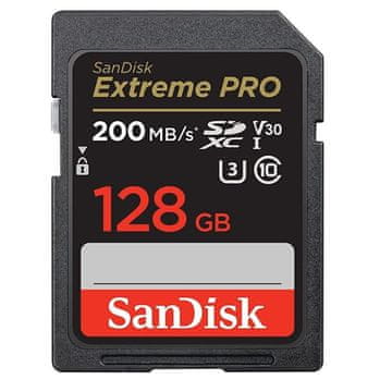 SanDisk Extreme PRO 128GB SDXC spominska kartica 200MB/s & 90MB/s Branje/Pisanje UHS-I, Class 10, U3