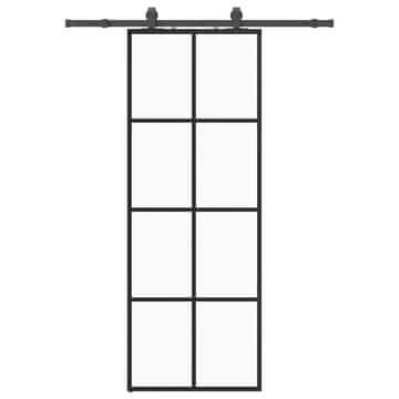 Vidaxl Drsna vrata z opremo črna 76x205 cm ESG steklo