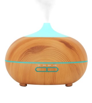 Ruhhy Aroma difuzor 400 ml | Ultrazvočni difuzor z LED svetlobo in daljincem – svetlo rjav lesni videz
