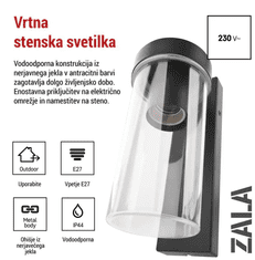 Emos ZGC010P vrtna LED stenska svetilka, 14,5 x 8,9 x 26,2 cm, E27, 15 W