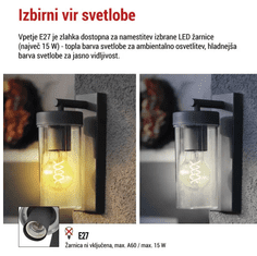 Emos ZGC010P vrtna LED stenska svetilka, 14,5 x 8,9 x 26,2 cm, E27, 15 W