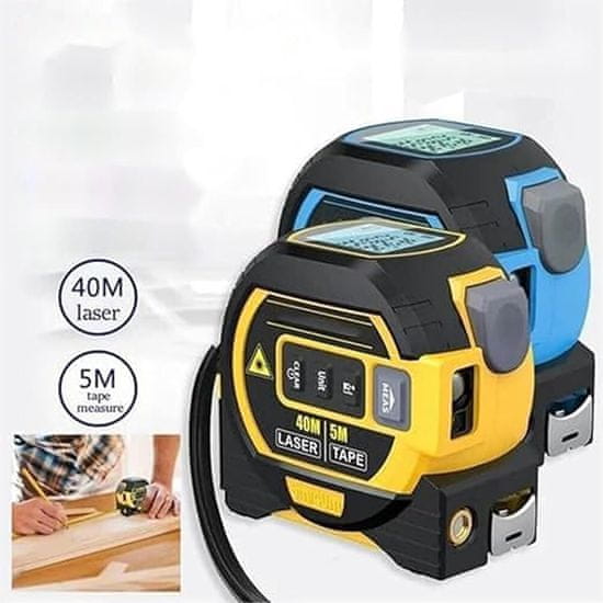 Netscroll Digitalni meter 3v1 z laserskim dosegom 40 m, meter z klasičnim trakom 5 m in LCD zaslonom za natančne meritve, 6 načinov merjenja z laserjem, spomin 20 meritev, DigiMeter