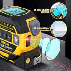 Netscroll Digitalni meter 3v1 z laserskim dosegom 40 m, meter z klasičnim trakom 5 m in LCD zaslonom za natančne meritve, 6 načinov merjenja z laserjem, spomin 20 meritev, DigiMeter