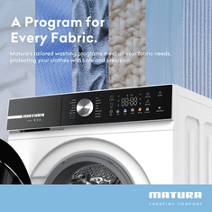 Matura MAS1808, UltraWash, Pralni stroj, 8 kg, 1400 obratov, energijski razred A, nadzor barv, para, čiščenje bobna, inverter motor, nadzor barv, bela