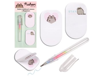 Pusheen Pusheen KOMPLET mini zvezkov 2 KOSA + majhno BARVNO pisalo, samolepilni lističi